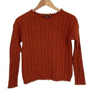Elliott Lauren‎ Womens Cable Knit Sweater Size XS Rust Wool Cashmere Blend